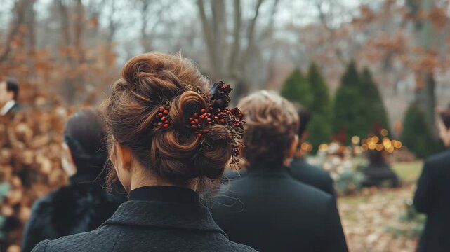 selective focus emotional farewell as mourners gather in silence