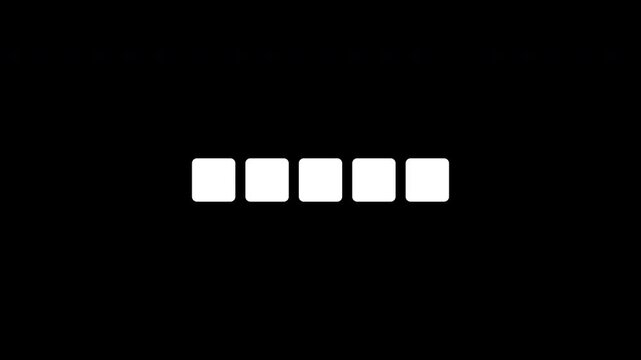 Minimalist black and white loading bar with five squares