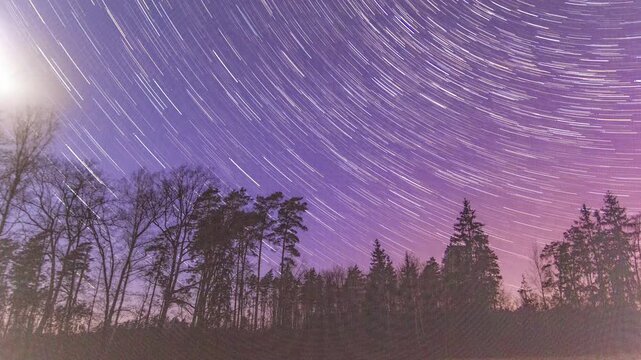 Night time lapse with startails on sky.