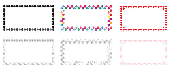 Obraz premium Various decorative borders and frames made from repeating hearts clovers and geometric patterns
