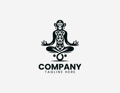 Meditating monkey spiritual symbol minimalist black vector illustration logo