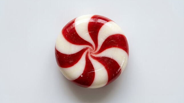 Top View of Round Peppermint Candy Isolated on White