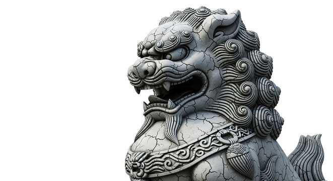 Cracked Stone Foo Dog Sculpture