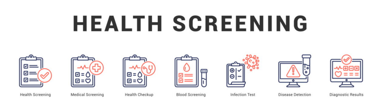 Health Screening Modern and clean web banner illustration featuring thematic icons for visual communication