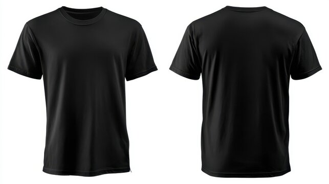 Blank black t-shirt mockup template, front and back view, isolated on white background
