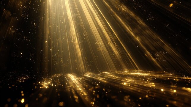 A mesmerizing display of golden light beams glimmering through the darkness, creating a magical and ethereal atmosphere.
