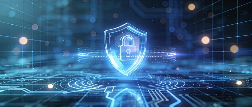 Futuristic sci fi cyber security data protection digital shield network privacy encryption glowing lock system safety abstract background cybersecurity protection shield digital security network