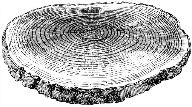 A detailed illustration of a tree stump, showcasing the growth rings that reveal the age and history of the tree.