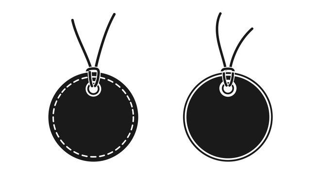 Two circular tag shapes with string loops a striking silhouette