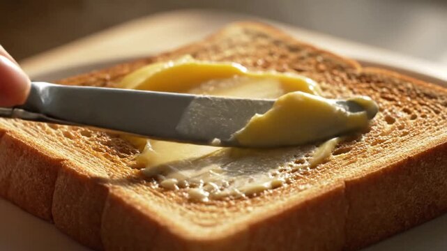 Spreading Creamy Yellow Butter on Crispy Hot Toast