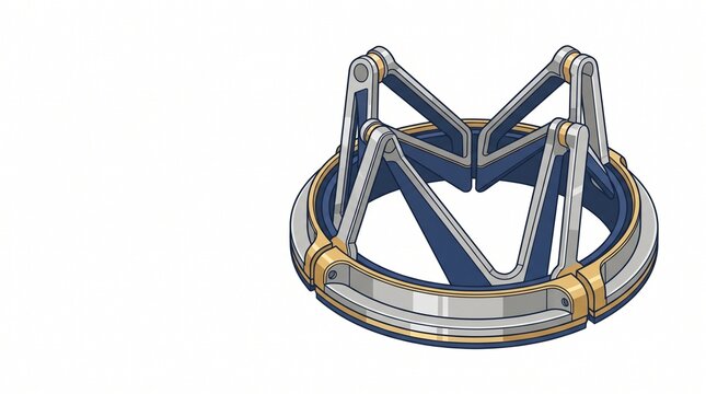 Advanced mechanical heart valve illustration, a detailed medical device for cardiovascular health, intricate prosthetic implant design, innovative surgical technology.