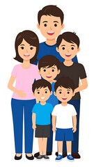 Obraz premium A cartoon family of five smiling and standing together