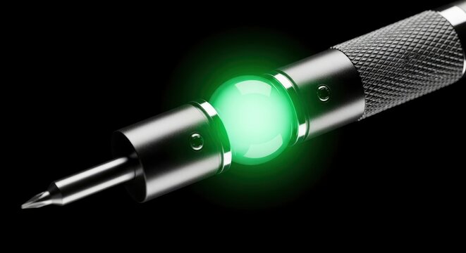 Glowing green LED screwdriver tip.