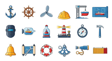 Nautical Icons Set for Maritime Navigation. © Doni