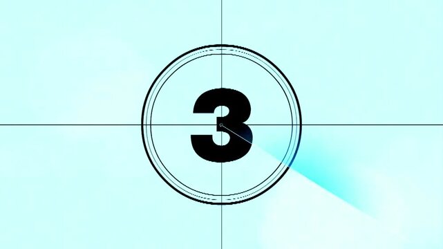 Countdown timer with numbers 7 4 0 on light blue background with black circles and lines