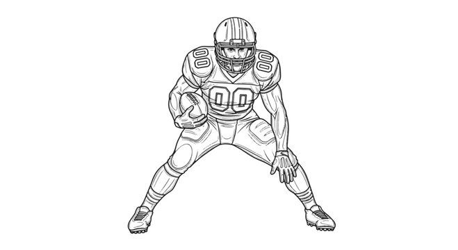 American Football Player in Stance with the Ball in His Hands