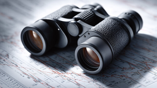 Travel Planning with Binoculars and Map Close Up Detail