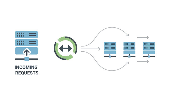 Server, data transfer, incoming requests, load balancing, vector icons