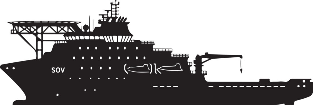 Offshore Supply Vessel, PSV ship, cargo boat, SOV silhouette, marine transport