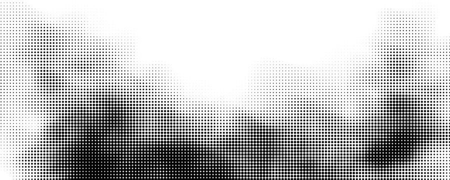 Abstract halftone faded gradient texture. Dotted smoke clouds retro style. White and black noise background.