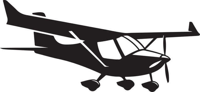 Black airplane silhouette, vector aircraft icon, monoplane illustration, aviation symbol