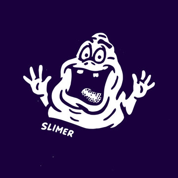 Funny vintage print featuring Slimer in an engraved style for a playful t-shirt design