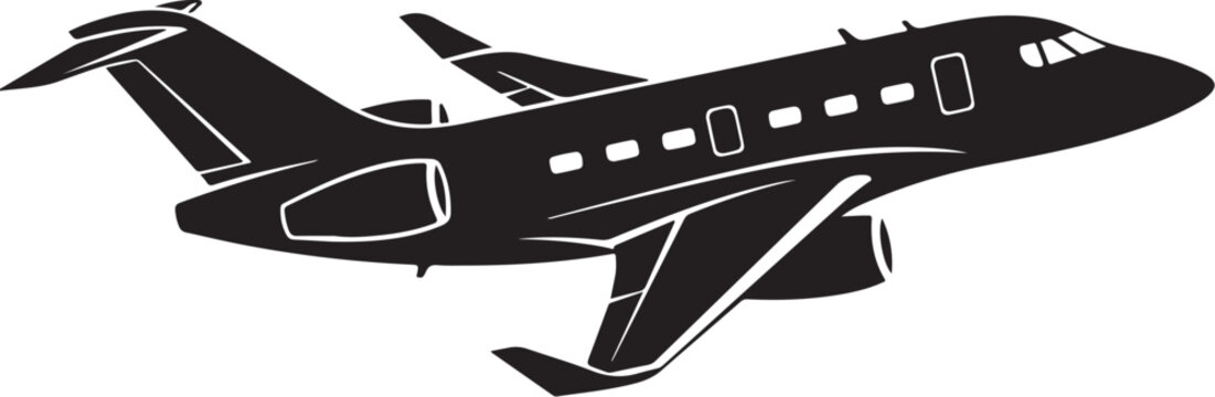 Private Jet, Airplane, Aircraft, Aviation Icon, Black Vector Illustration