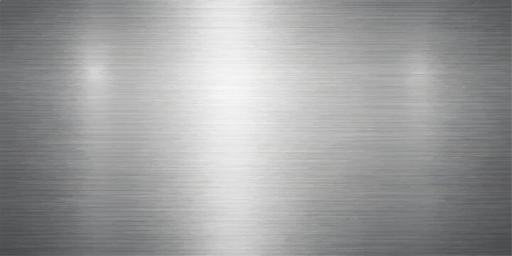 Polished silver brushed metal texture featuring a shiny stainless steel plate surface with a grey industrial aluminum pattern and metallic reflection on an alloy material sheet backdrop