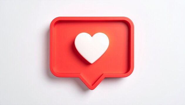 "Depict a red speech bubble with white heart, symbolizing digital love and online engagement."