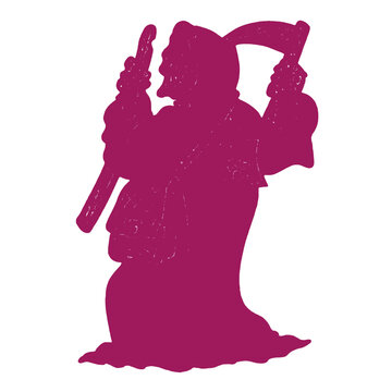 Vintage engraved illustration featuring a whimsical character with a scythe, perfect for a humorous t-shirt print design