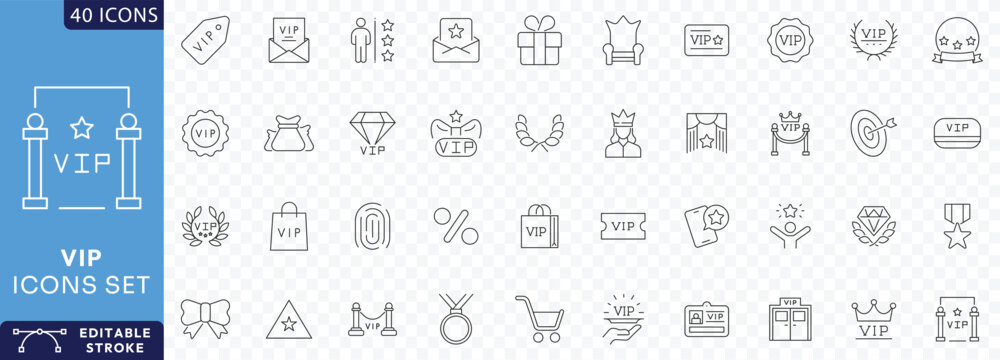 VIP Related Line Editable Icons set. Contain icons related to Special Guests List, VIP Line Etc . Fully Editable. Vector illustration.