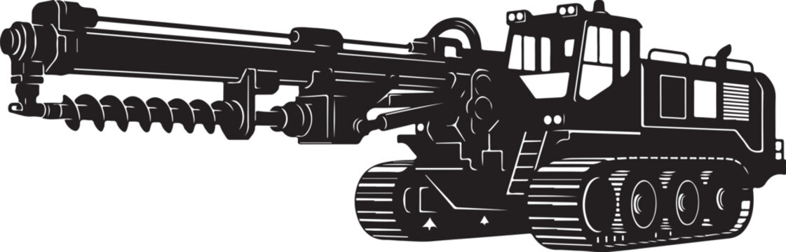 Heavy duty drilling rig, industrial construction equipment, black silhouette vector, heavy machinery
