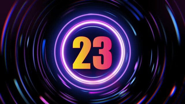 Neon number 23 animation with colorful gradient effect on dark background