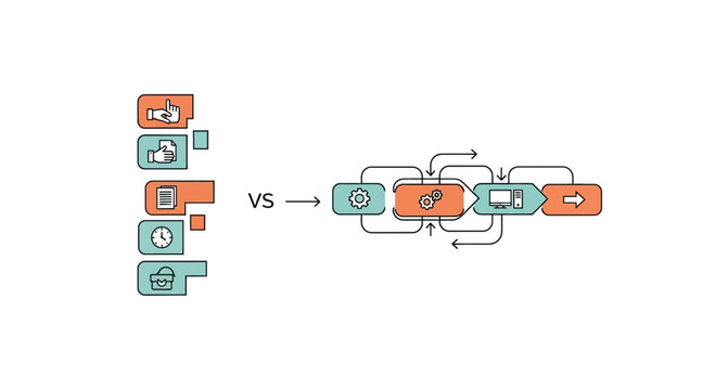 Vector workflow diagrams, business process flows, versus comparison, infographic elements, icons