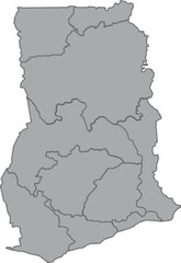 Obraz premium Simple Map of Ghana with Administrative Borders in Grey Layout