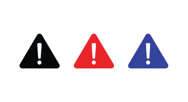 Colorful warning signs with exclamation marks

