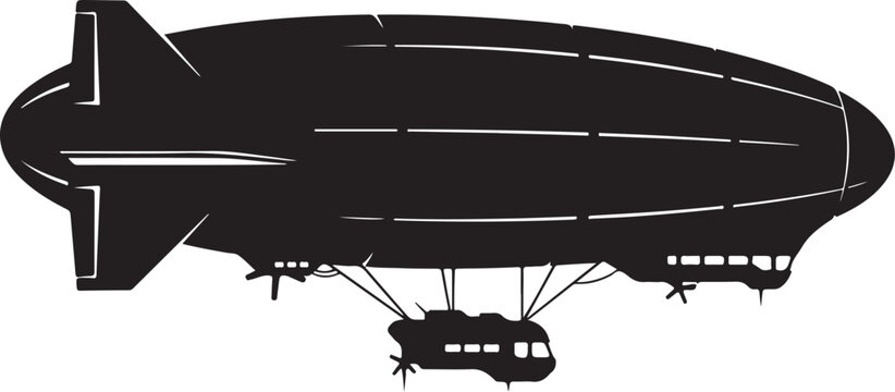 Black blimp airship, zeppelin silhouette, vector aircraft, transportation icon