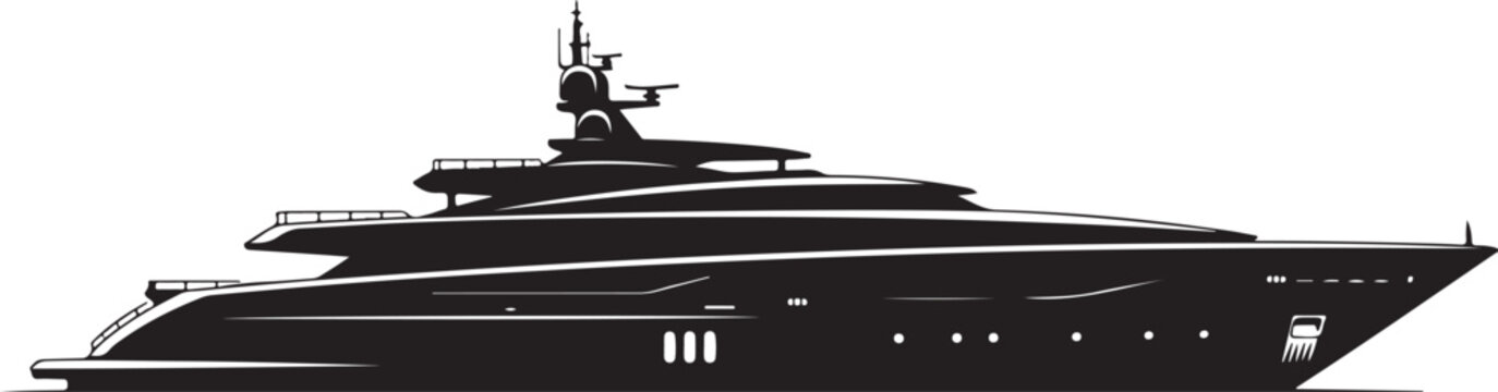 Luxury yacht, black boat, vector ship, sailing vessel, modern design