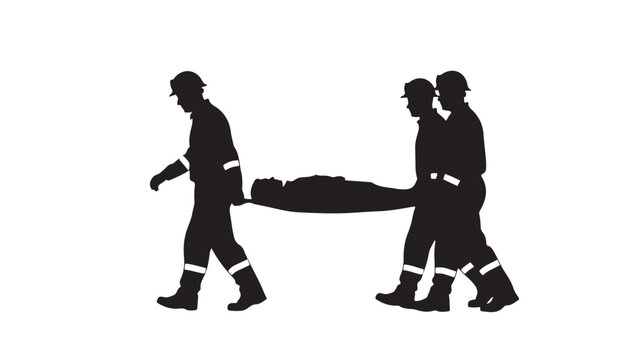 Emergency responders carrying patient on stretcher silhouette vector