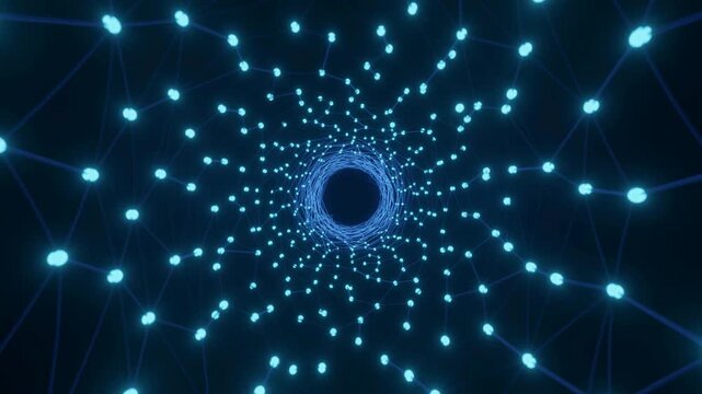 Abstract Blue Radial Dot Background with Symmetrical Motion and Futuristic Design