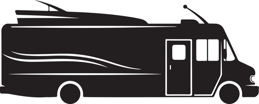 Black motorhome, RV, camper van, vehicle silhouette, travel trailer