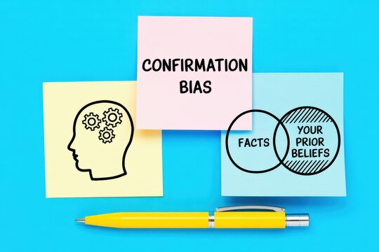 Confirmation bias concept represented by sticky notes on blue background