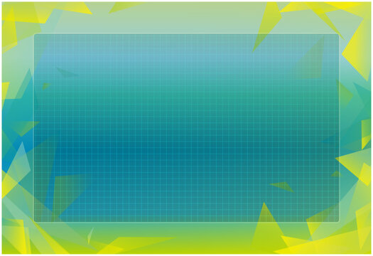 黄色の三角とブルーグラデーションの幾何学光粒背景