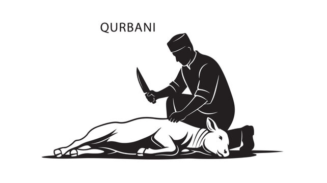 Qurbani sacrifice butcher preparing animal for Eid al Adha silhouette