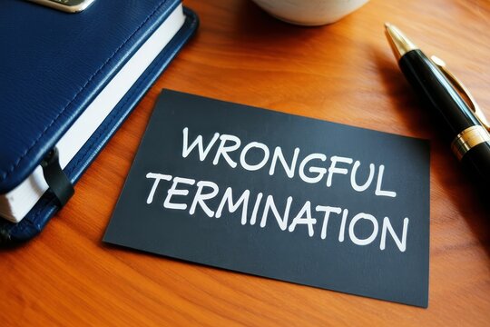 Wrongful termination concept on a business desk with notepad and pen