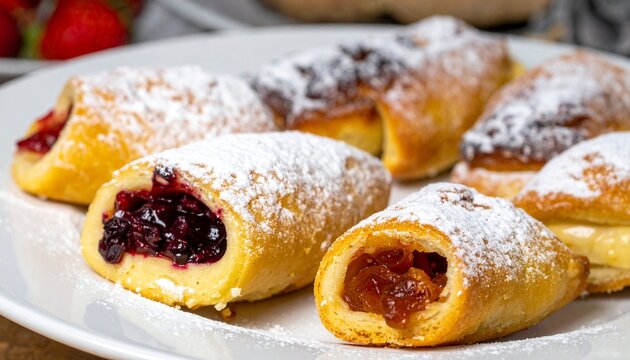 Czech kolache pastries filled with fruit and powdered sugar