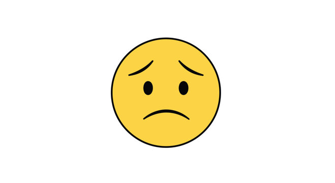 Sad face, frowning emoticon, yellow icon, vector emotion