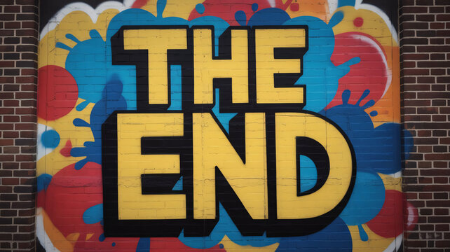 THE END, movie finale sign, colorful graffiti, urban art, cinema conclusion