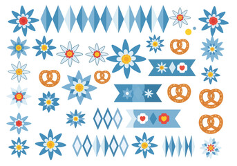 Obraz premium Bavarian Edelweiss Flowers and Pretzels Graphic Elements Collection.