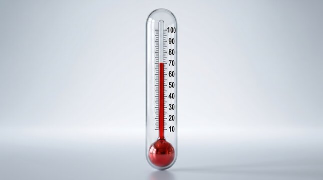 Classic red mercury thermometer measuring temperature on white background